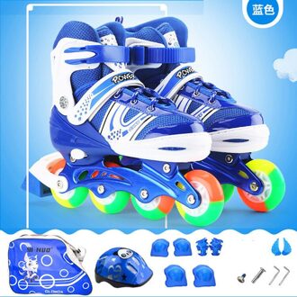 Rolschaatsen Volledige Set Van Kinderen Rolschaatsen Knipperende Straat Volwassen Rolschaatsen Verstelbare Skate Schoenen Outdoor Schoenen Blauw / 31-34