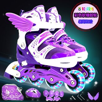 Rolschaatsen Volledige Set Van Kinderen Rolschaatsen Knipperende Straat Volwassen Rolschaatsen Verstelbare Skate Schoenen Outdoor Schoenen Paars / 31-34