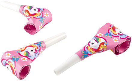 Roltongen Eenhoorn thema - 16x stuks - verjaardag versiering - toeters