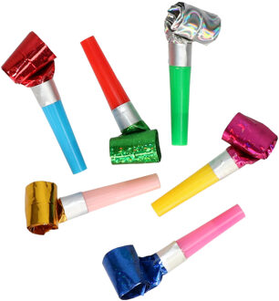 Roltongen party toeters - 18x stuks - metallic kleuren - verjaardag en feest toetertjes