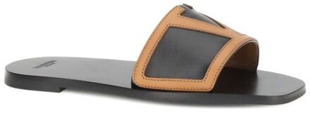 Roman Stud Lederen Slippers Zwart