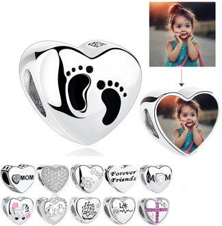 Romantic Custom Photo Heart Charms fit Original Pandora Bracelet 925 Sterling Silver Beads DIY Original Jewelry Making