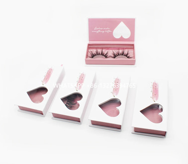 Romantic Heart Window Mink Eyelash Box Custom Lashbox Packaging With Logo Sweet White Pink Lashes Boxes With Clear Tray