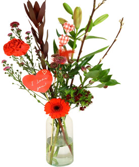 Romantisch pluk boeket inclusief glazen vaas