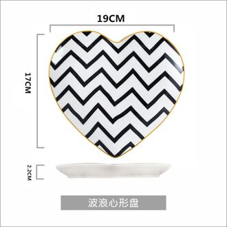 Romantische Hartvormige Dessert Borden Keramische Tafel Decor Zwart En Wit Geometrische Gold Frame Home Decor Tablewares