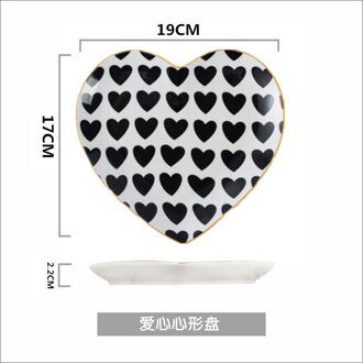 Romantische Hartvormige Dessert Borden Keramische Tafel Decor Zwart En Wit Geometrische Gold Frame Home Decor Tablewares