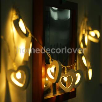 Romantische Hout Hartvorm Batterij 10 Lampen Operated Draad String Fairy Lights