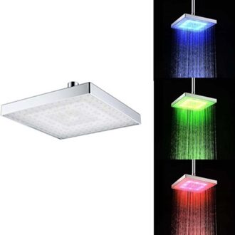 Romantische Overhead Regen Sproeiers Top Regendouche Waterbesparende Douchekop Hoge Druk Kleurrijke Vierkante Led Licht Badkamer Sprinkler 3 kleuren