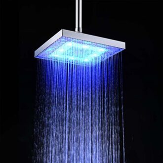 Romantische Overhead Regen Sproeiers Top Regendouche Waterbesparende Douchekop Hoge Druk Kleurrijke Vierkante Led Licht Badkamer Sprinkler blauw