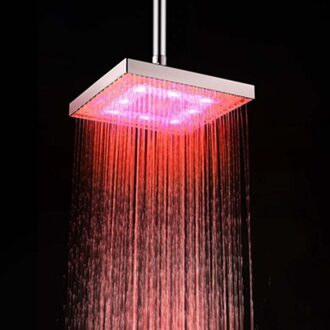 Romantische Overhead Regen Sproeiers Top Regendouche Waterbesparende Douchekop Hoge Druk Kleurrijke Vierkante Led Licht Badkamer Sprinkler rood