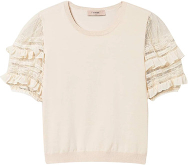 Romantische Ruffled Sweater Ivory Twinset , Beige , Dames - L,M,S,Xs