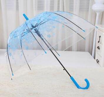 Romantische Transparant Clear Bloemen Bubble Koepel Paraplu Half Automatische Voor Wind Zware Regen Blauw