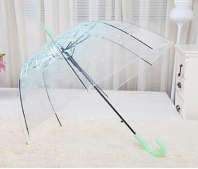 Romantische Transparant Clear Bloemen Bubble Koepel Paraplu Half Automatische Voor Wind Zware Regen groen