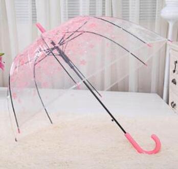 Romantische Transparant Clear Bloemen Bubble Koepel Paraplu Half Automatische Voor Wind Zware Regen Roze