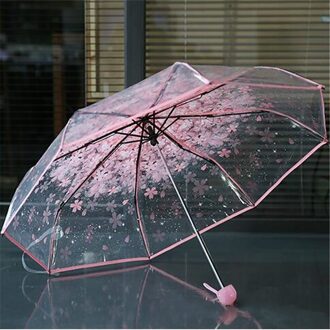 Romantische Transparant Clear Paraplu Kersenbloesem Paddestoel Apollo Sakura 3 Fold Paraplu Voor Wind Zware Regen Vrouwen Parasol