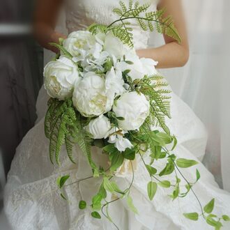 Romantische Waterval Pioen Bruiloft Bloemen Bridal Hand Boeket Kunstmatige Bloem Boeket Witte Bruidsboeketten Ramo De Novia
