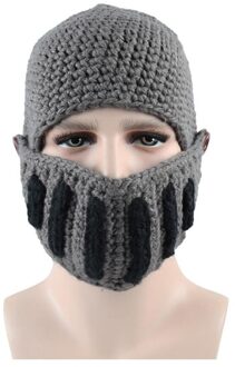 Romeinse Hoed Winter Grappig Beanie Hoeden Voor Mannen Warm Masker Ridder Helm Gebreide Cap Handgemaakte Gladiator Masker Hoed Mannen kleding Hat05 diep grijs