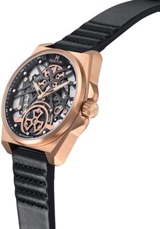 Romero leren band horloge Zwart en roségoud - One Size