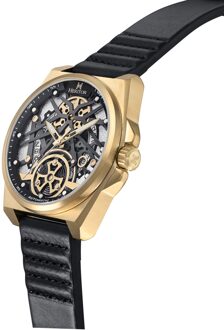 Romero leren band horloge Zwart/goud