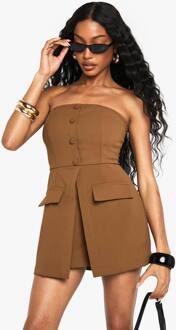 Romper Met Bandeau En Knoopdetail, Chocolate - 44