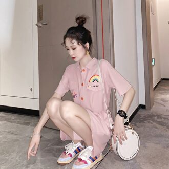 Rompertjes Vrouwen Mooie Regenboog Gedrukt Trendy Zomer Chic Lace-Up Harajuku Tieners Streetwear Leisure Dames Lavendel Romper roze / M