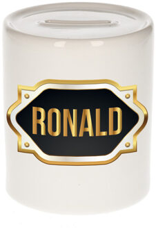 Ronald naam / voornaam kado spaarpot met embleem - Naam spaarpotten Multikleur