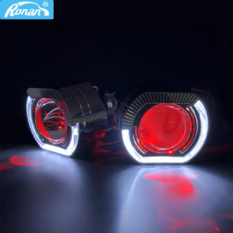 RONAN 2.5''VER 8.1 Projector Bi xenon H1 Lens car Headlight for X5 Square sport LED Angel Eyes drl white H4 H7 car styling