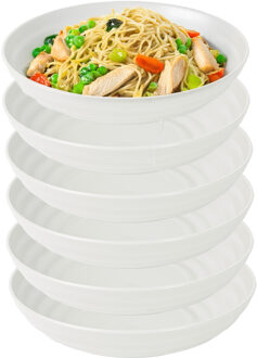 Rond bord/camping - 12x - diep bord - D19 cm - creme wit - kunststof - onbreekbaar servies