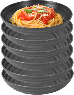 Rond bord/camping - 12x - diep bord - D19 cm - zwart - kunststof - onbreekbaar servies