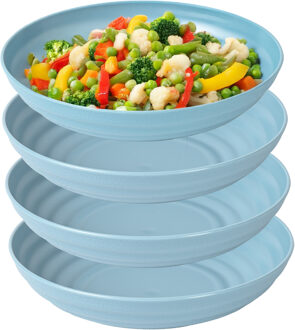 Rond bord/camping - 4x - diep bord - D19 cm - blauw - kunststof - onbreekbaar servies