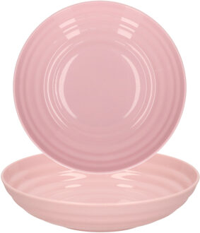 Rond bord/camping - 4x - diep bord - D19 cm - roze - kunststof - onbreekbaar