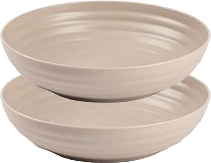 Rond bord/camping - 4x - diep bord - D22 cm - taupe - kunststof - onbreekbaar
