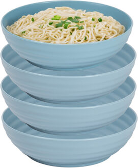 Rond bord/camping - 4x - schaaltje/diep bord - D19 cm - blauw - kunststof - onbreekbaar servies