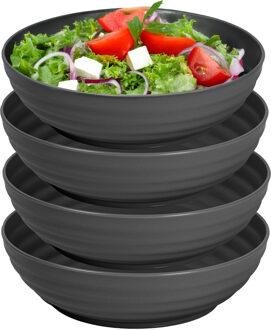 Rond bord/camping - 4x - schaaltje/diep bord - D19 cm - zwart - kunststof - onbreekbaar servies