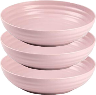 Rond bord/camping - 6x - diep bord - D22 cm - oud roze - kunststof - onbreekbaar