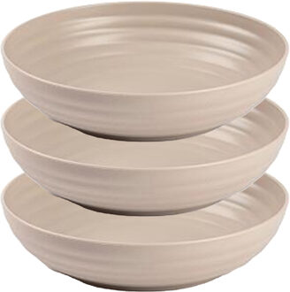 Rond bord/camping - 6x - diep bord - D22 cm - taupe - kunststof - onbreekbaar