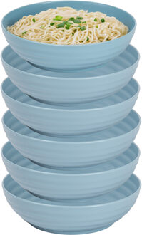 Rond bord/camping - 6x - schaaltje/diep bord - D19 cm - blauw - kunststof - onbreekbaar servies