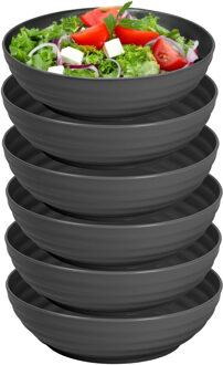 Rond bord/camping - 6x - schaaltje/diep bord - D19 cm - zwart - kunststof - onbreekbaar servies