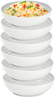Rond bord/camping - 6x - schaaltjes/diep bord - D19 cm - creme wit - kunststof - onbreekbaar servies