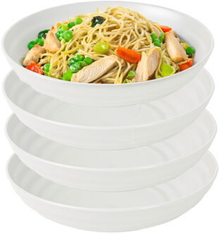 Rond bord/camping - 8x - diep bord - D19 cm - creme wit - kunststof - onbreekbaar servies