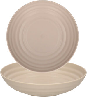 Rond bord/camping - 8x - diep bord - D19 cm - taupe - kunststof - onbreekbaar
