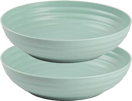 Rond bord/camping - 8x - diep bord - D22 cm - mintgroen - kunststof - onbreekbaar