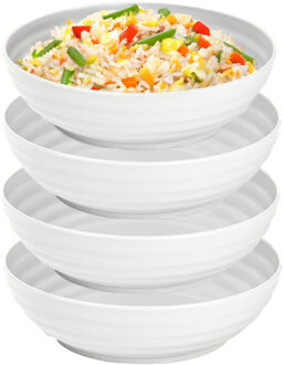 Rond bord/camping - 8x - schaaltjes/diep bord - D19 cm - creme wit - kunststof - onbreekbaar servies