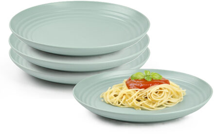 Rond bord/camping bord - 4x - D20 cm - groen - kunststof - onbreekbaar - servies