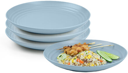 Rond bord/camping bord - 4x - D20 cm - ijsblauw - kunststof - onbreekbaar - servies