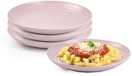 Rond bord/camping bord - 4x - D20 cm - roze - kunststof - onbreekbaar - servies