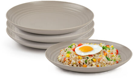 Rond bord/camping bord - 4x - D20 cm - taupe - kunststof - onbreekbaar - servies