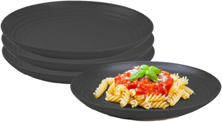 Rond bord/camping bord - 4x - D20 cm - zwart - kunststof - onbreekbaar - servies