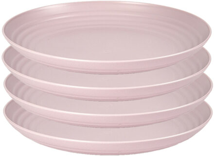 Rond bord/camping bord - 4x - D22 cm - lichtroze - kunststof - onbreekbaar