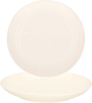 Rond bord/camping bord - 4x - D25 cm - Ivoor wit - kunststof - onbreekbaar